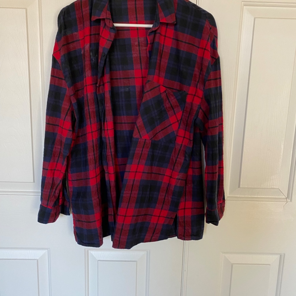 Zara Trafaluc Navy Red Plaid Flannel Shirt